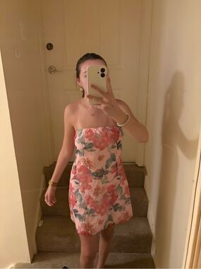 Strapless Floral Sundress in Pink and Coral
